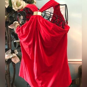 CACHE’ Red Halter Reversible with Gold Ring